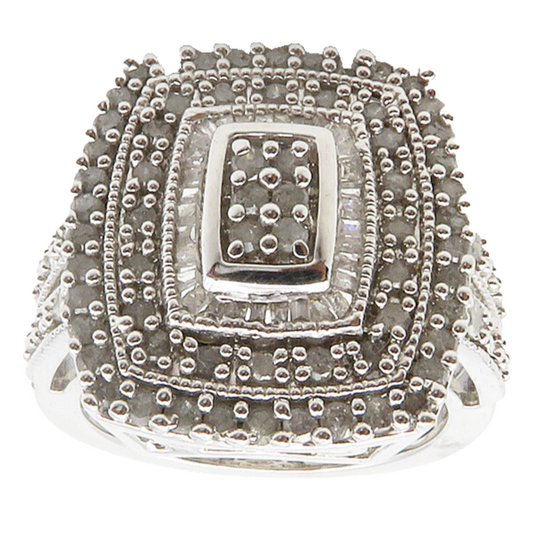 925 Sterling Silver   Genuine Diamonds Shiny Split Cocktail Ring Sz 7  RG12493