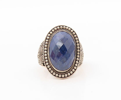 925 Sterling Silver Vintage Ring Oval Red Gemstone Halo Beaded Sz 8  RG30203