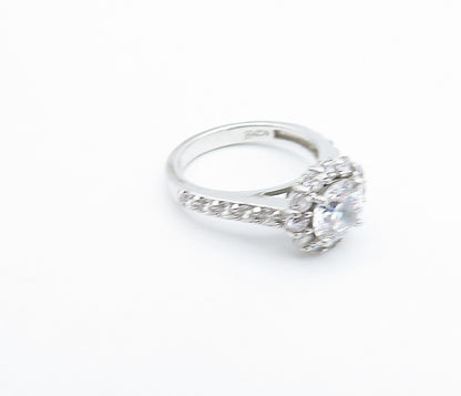 925 Sterling Silver  Cubic Zirconia Solitaire With Accents Ring Sz 6  RG3596