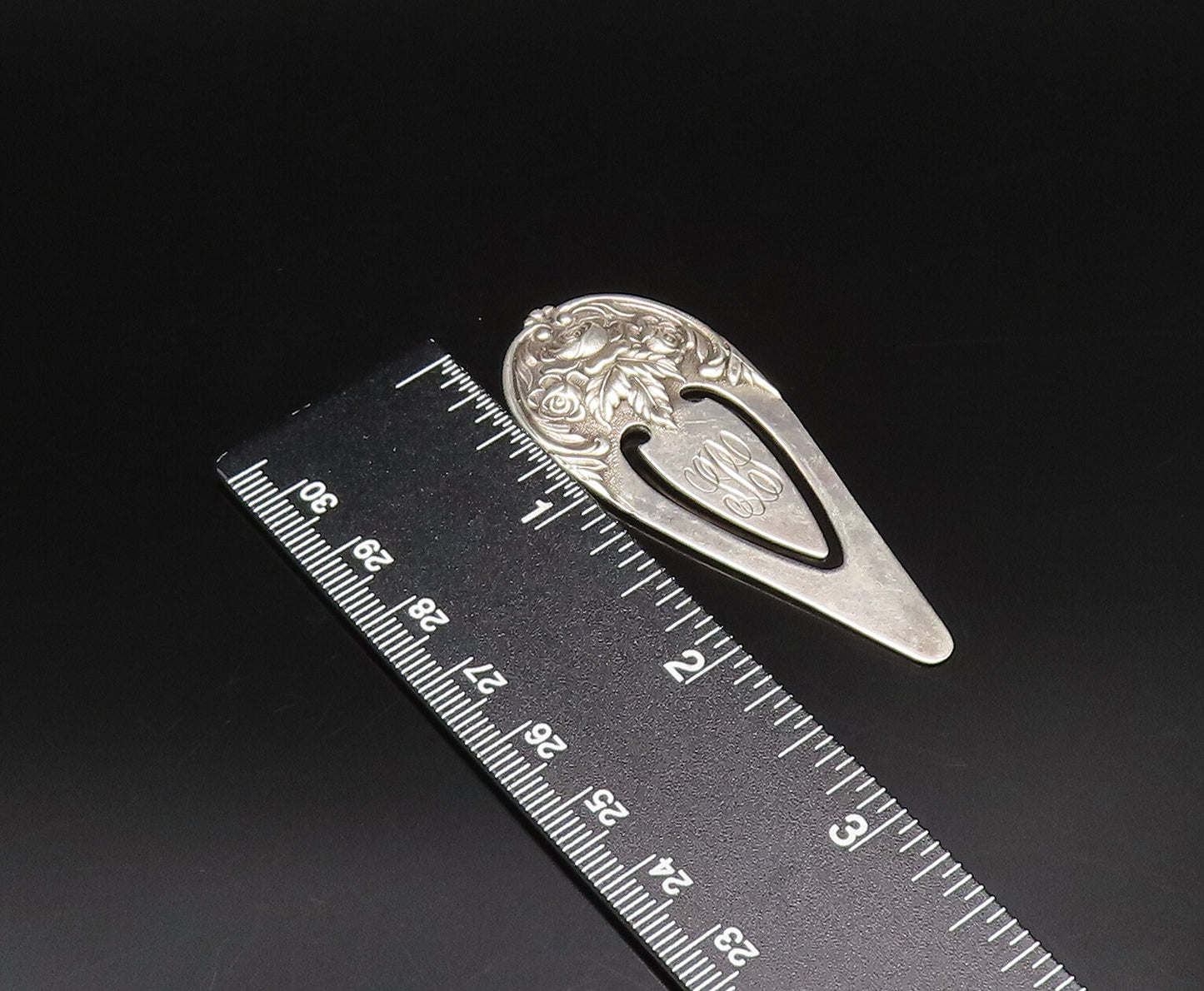 S. KIRK & SON 925 Silver  Vintage Carved Three Rose Flowers Bookmark  TR3456