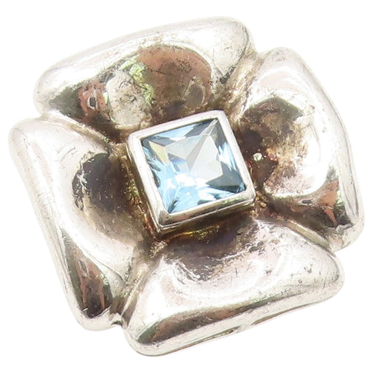 925 Sterling Silver Vintage Ring Modernist Blue Topaz Flower Band  Sz 7  RG36612