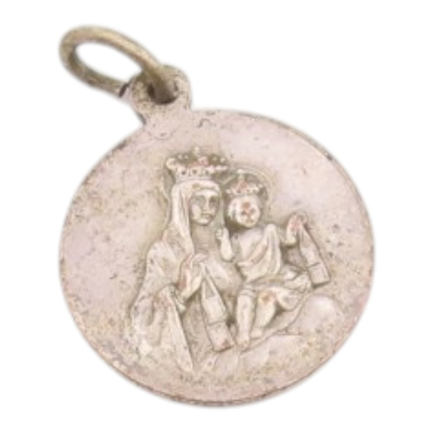 925 Sterling Silver  Vintage Petite Round Religious Figures Pendant  PT17150