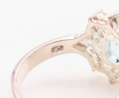 925 Sterling Silver Vintage Ring Modernist Blue Halo White Topaz  Sz 7 RG31123
