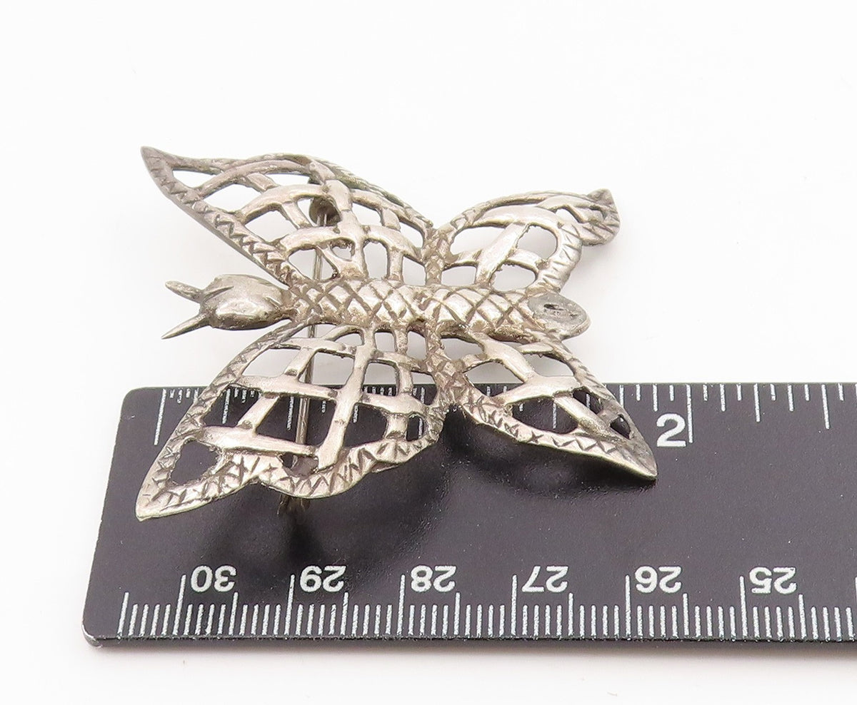 925 Sterling Silver Vintage Brooch Etched Openwork Butterfly Design Pin  BP12109