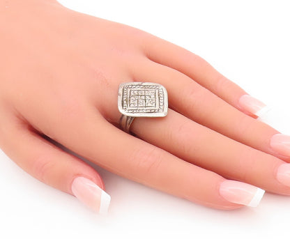 925 Sterling Silver Vintage Ring Solid Etched Square Design  Sz 8  RG28954