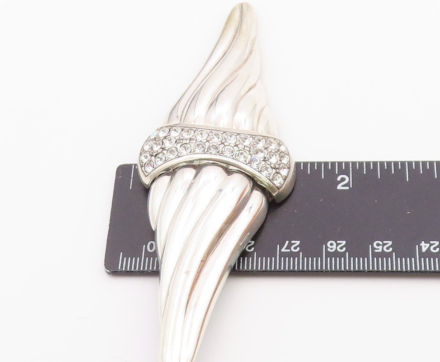 925 Silver  Vintage Ribbed Wings & Rhinestones Cluster Brooch Pin  BP10008