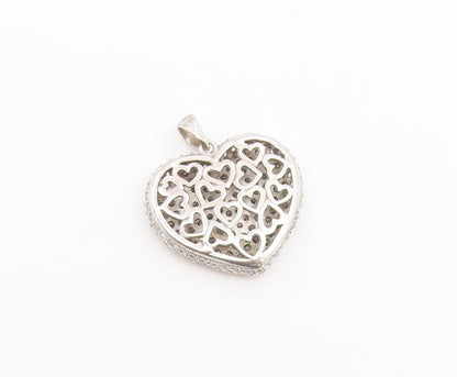 925 Sterling Silver Vintage Pendant Classic CZ Cluster Love Heart Charm  PT26644