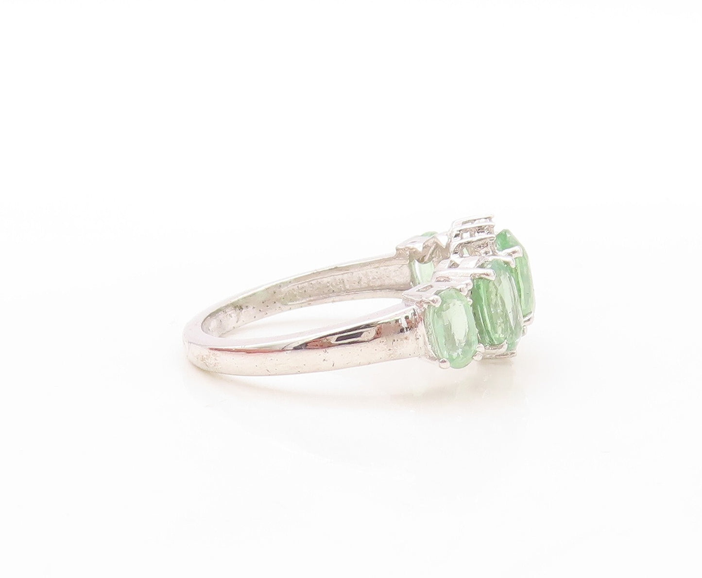 925 Sterling Silver Vintage Ring Designer Green Gemstone & CZ  Sz 7  RG30934