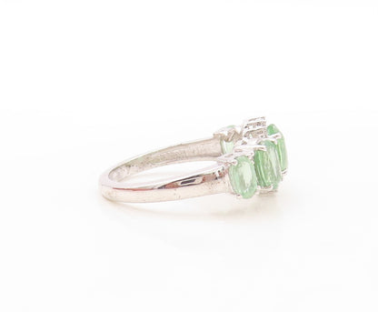 925 Sterling Silver Vintage Ring Designer Green Gemstone & CZ  Sz 7  RG30934