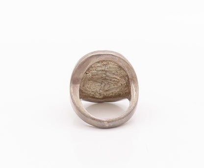 925 Sterling Silver Vintage Ring Rough Carved Large Green Gemstone Sz 8  RG28294