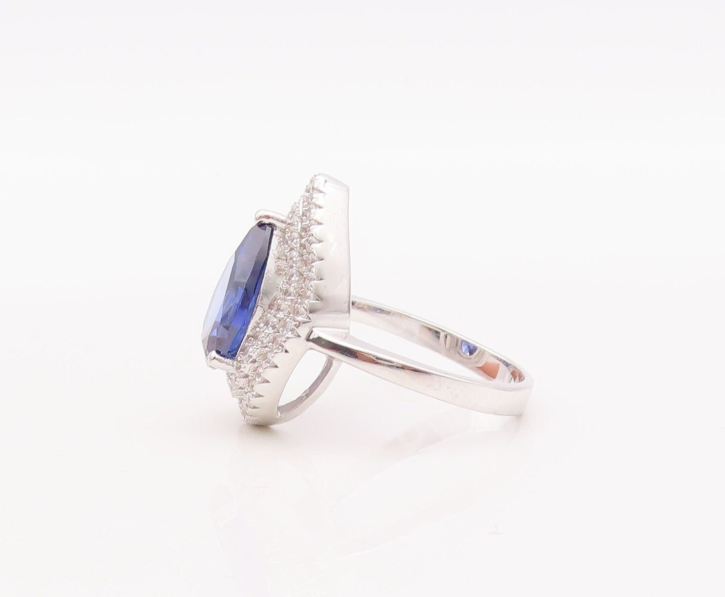 925 Sterling Silver Vintage Ring Drop Cut Sapphire Halo CZ Bands Sz 7 RG29305
