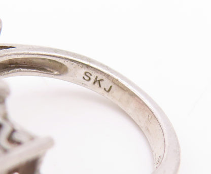 925 Sterling Silver Vintage Ring Real Quartz Large Statement Band  Sz 7  RG34827