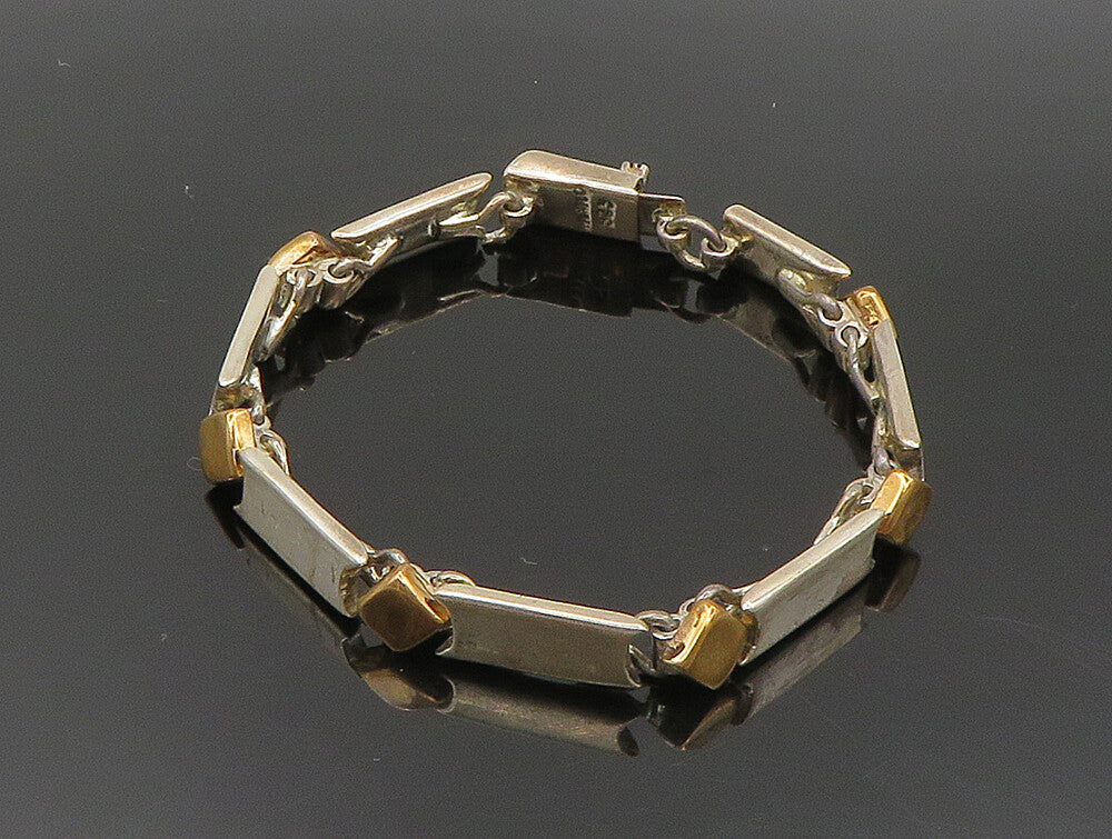 MEXICO 925 Sterling Silver Vintage Two Tone Diamond Shape Link Bracelet BT9456