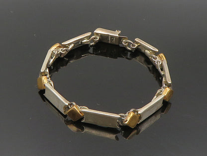MEXICO 925 Sterling Silver Vintage Two Tone Diamond Shape Link Bracelet BT9456