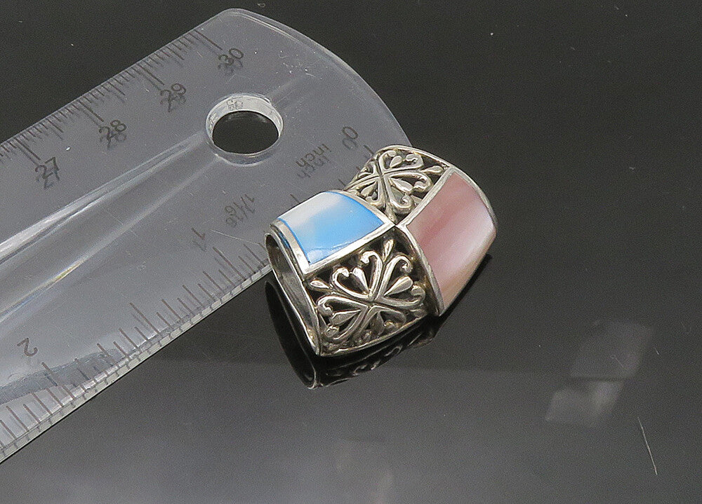 925 Sterling Silver  Vintage Mother Of Pearl Floral Slide Pendant  PT17634