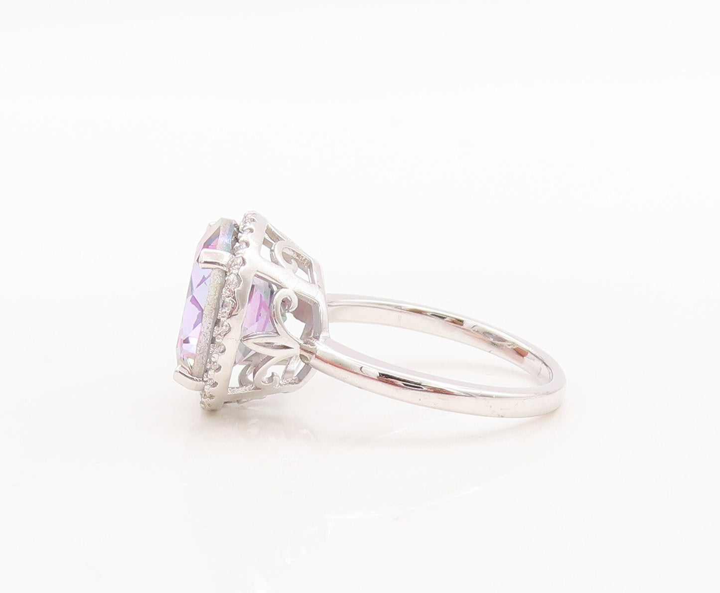 925 Sterling Silver Vintage Ring Round Cut Mystic Topaz Halo CZ  Sz 7  RG29744