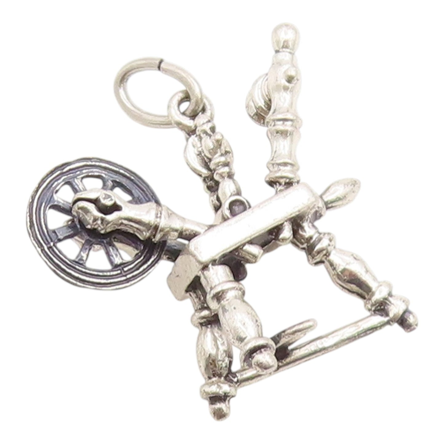 925 Sterling Silver Vintage Pendant Etched Yarn Spinning Machine Charm  PT26152