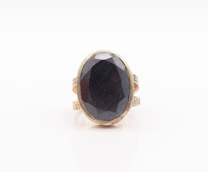 925 Sterling Silver Vintage Ring Oval Onyx Hammered Effect Carved  Sz 6  RG29614