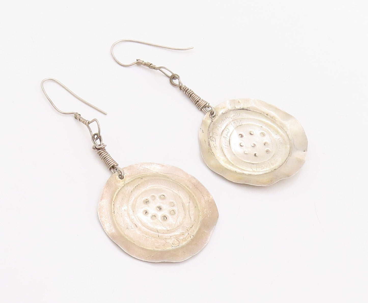 925 Sterling Silver Vintage Earrings Designer Dark Tone Button Effect  EG13216