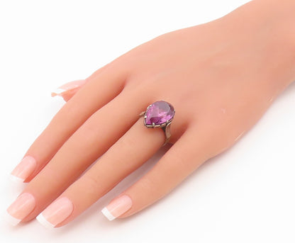 925 Sterling Silver Vintage Ring Pear Cut Amethyst Statement Band  Sz 7  RG36854