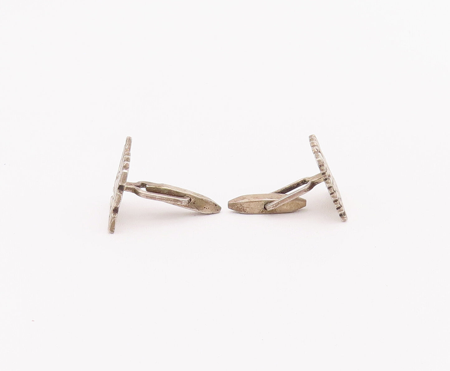 925 Sterling Silver Vintage Cuff Links MEXICO Square Etched Joker Face  TR3702