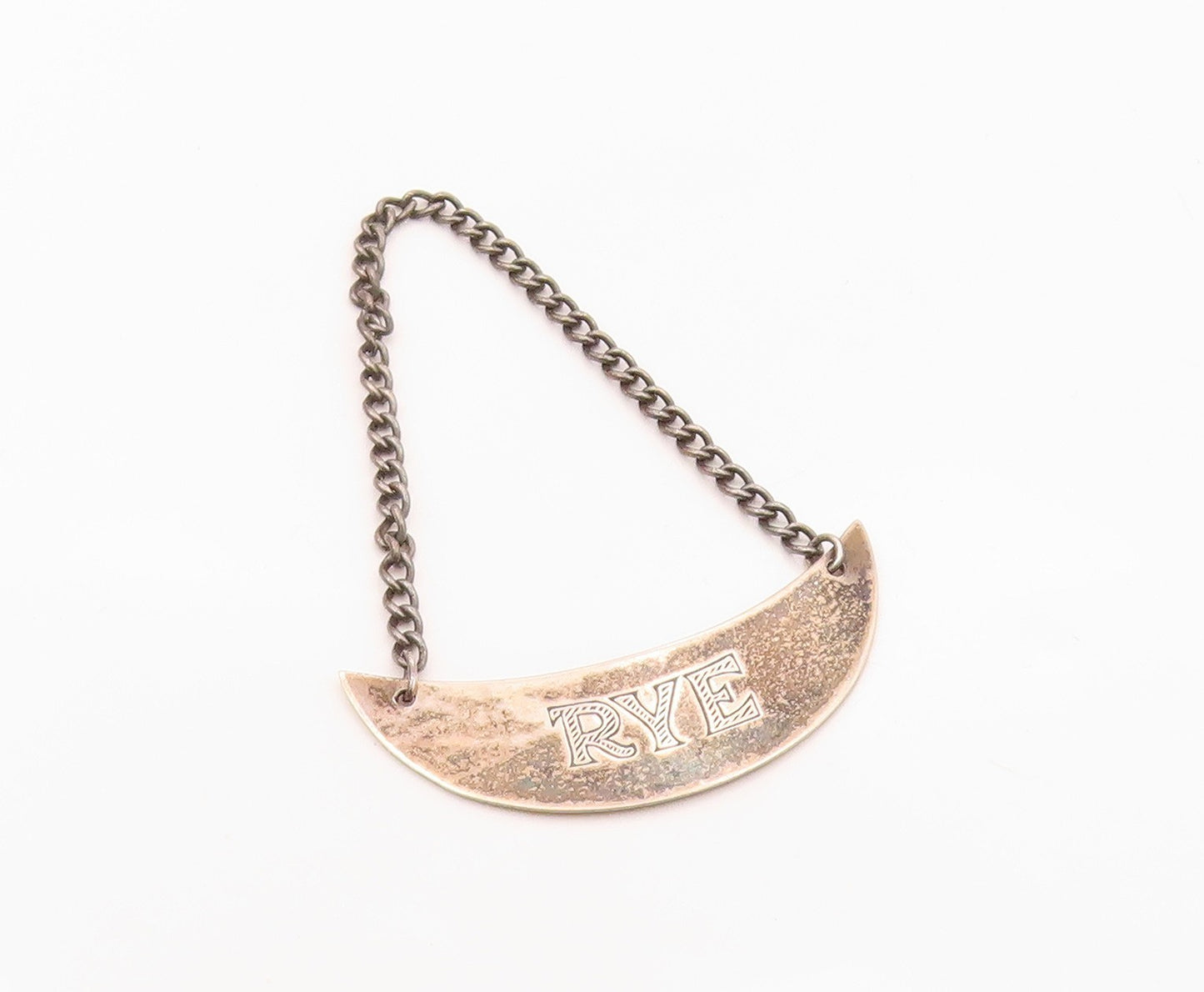 925 Sterling Silver  Vintage Oxidized Rye Bottle Label Tag   TR3093