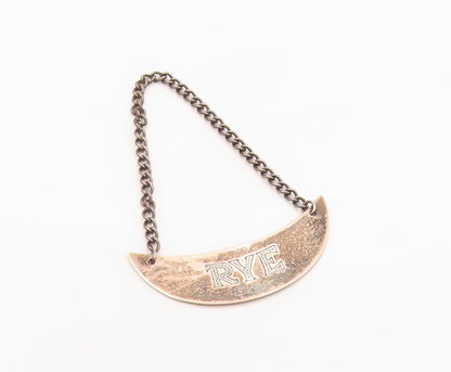 925 Sterling Silver  Vintage Oxidized Rye Bottle Label Tag   TR3093