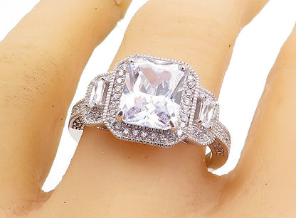 925 Sterling Silver  Sparkling Cubic Zirconia Square Band Ring Sz 10  RG4539