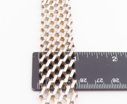 925 Sterling Silver Vintage Bracelet Flexible Geometric Lattice Grid  BT12206
