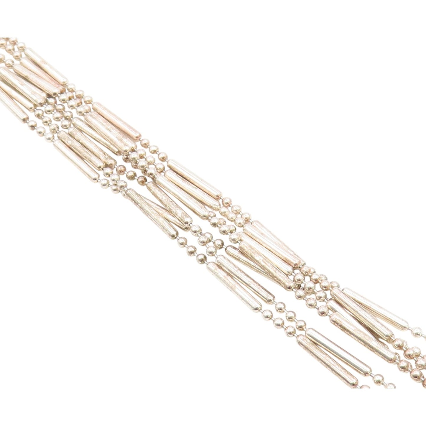 925 Sterling Silver Vintage Bracelet Multi Strand Geometric Bead Link  BT12150
