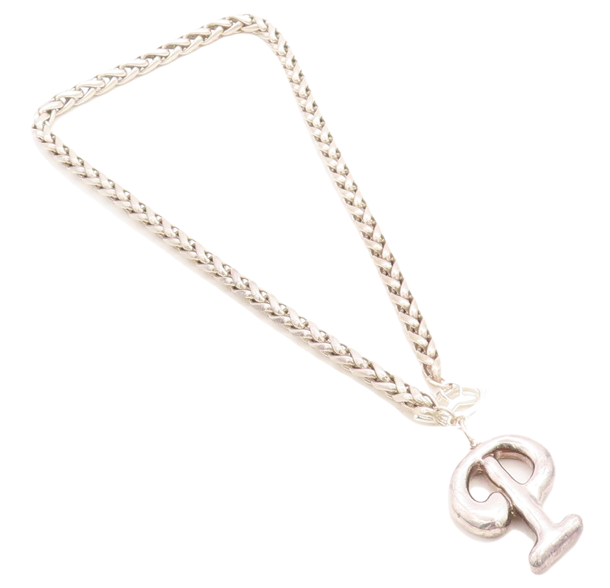 UNO DE 50 925 Silver  Vintage P Initial Pendant Wheat Chain Necklace  NE2175