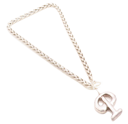 UNO DE 50 925 Silver  Vintage P Initial Pendant Wheat Chain Necklace  NE2175