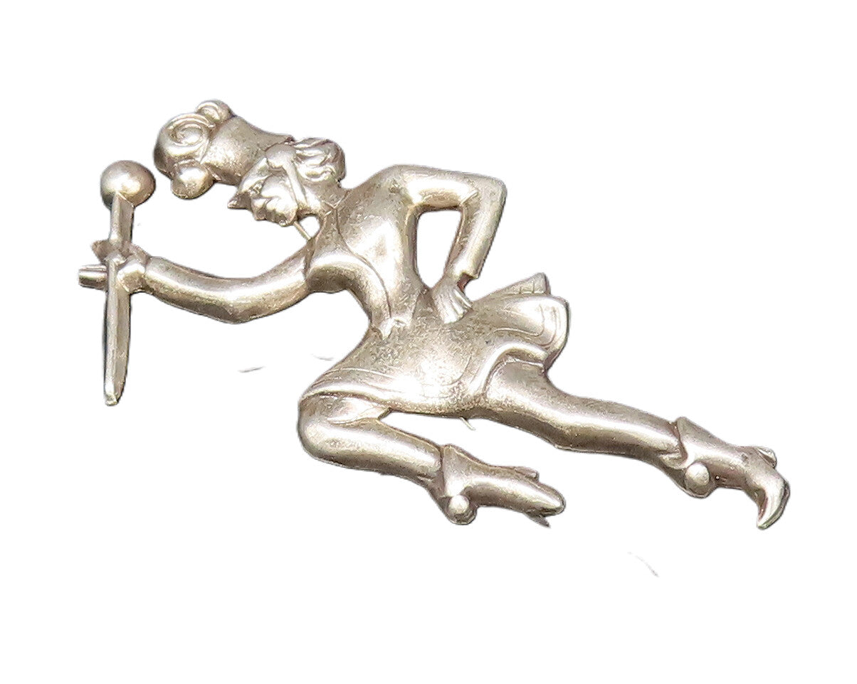 925 Sterling Silver  Vintage Carved Dutch Dancer Motif Brooch Pin  BP10058