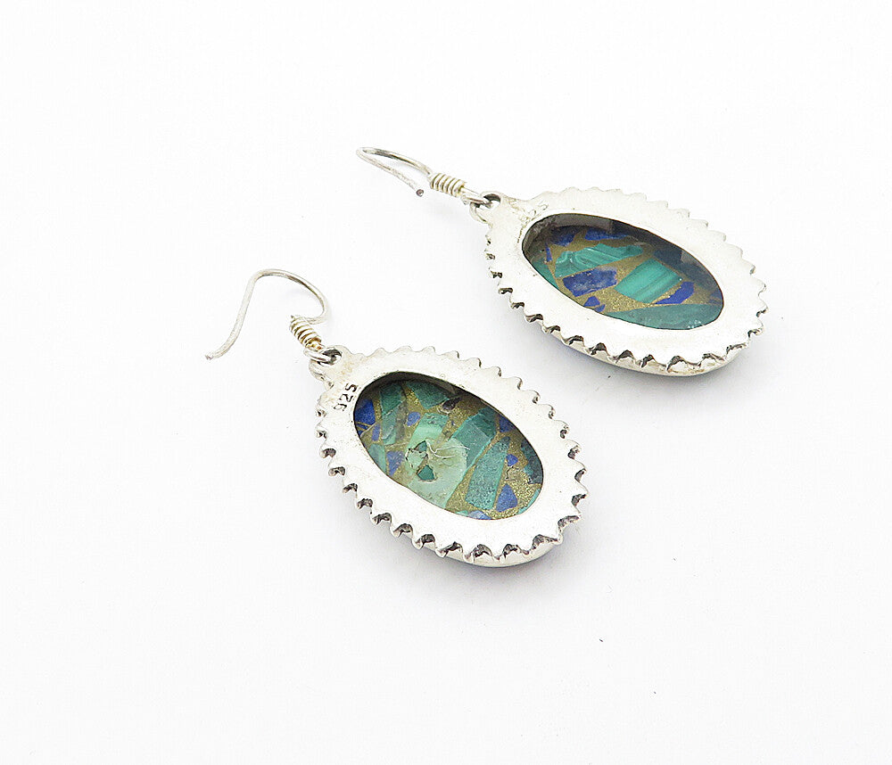 925 Sterling Silver Vintage Malachite Lapis Lazuli & Jasper  Earrings  EG3302