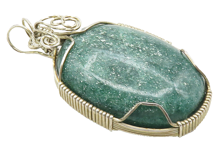 925 Sterling Silver  Vintage Aventurine Swirl Butterfly Detail Pendant  PT7718