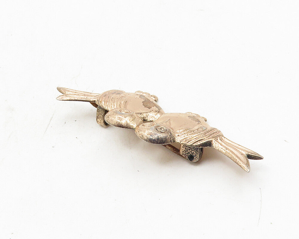 925 Sterling Silver  Vintage Shiny Petite Love Birds Motif Brooch Pin  BP4051
