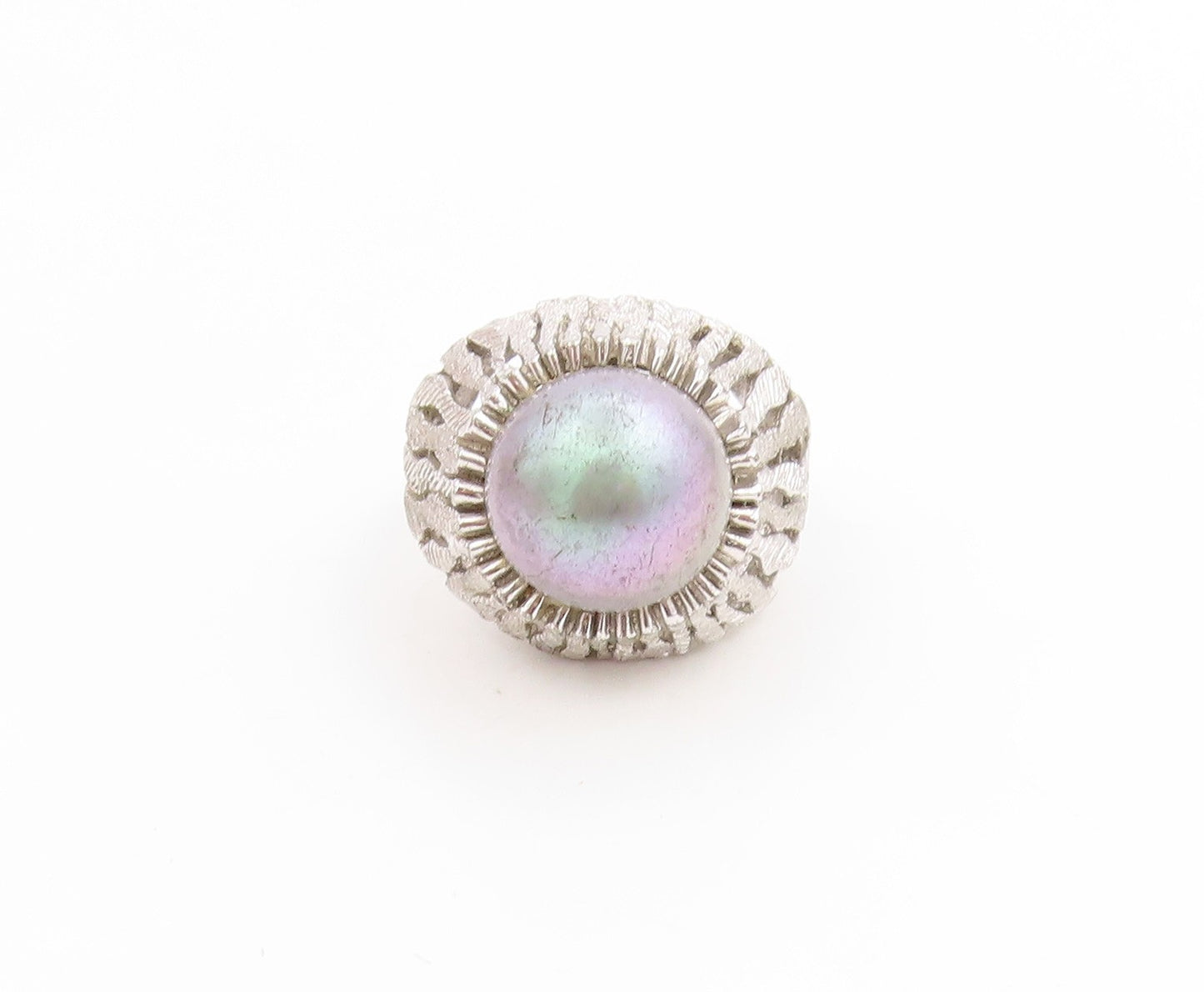 925 Sterling Silver Vintage Ring Round Pearl Brutalist Dome Band  Sz 7  RG34076