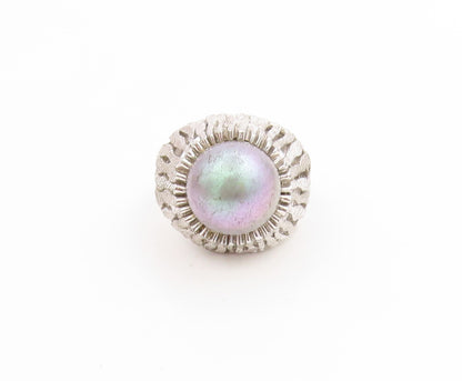 925 Sterling Silver Vintage Ring Round Pearl Brutalist Dome Band  Sz 7  RG34076