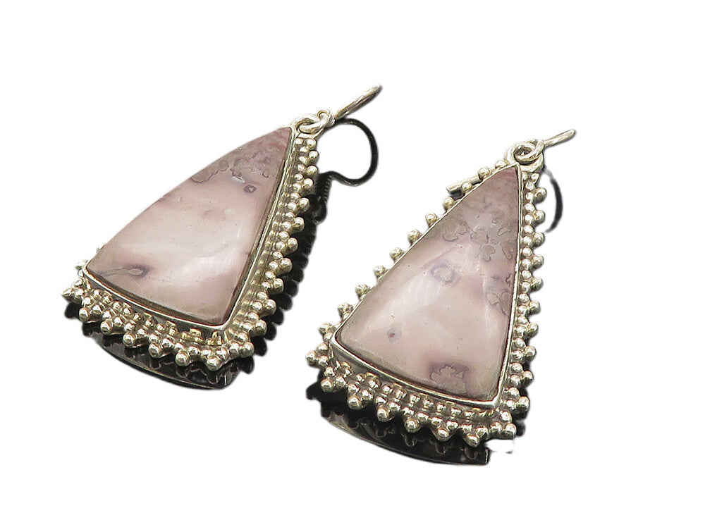 925 Sterling Silver Vintage Spotted Agate Triangle Dangle Earrings EG3544