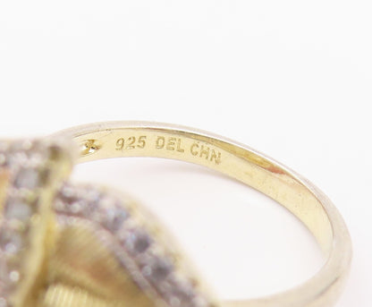 925 Sterling Silver Vintage Ring Gold Plated Cutout CZ Flower  Sz 6.5  RG33014