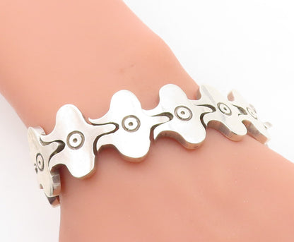 925 Sterling Silver  Vintage Shiny Etched Detail Hinge Chain Bracelet  BT1852