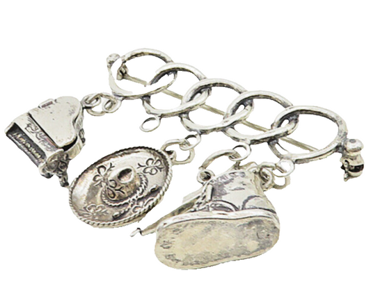 925 Sterling Silver  Vintage Assorted Charms Dangling Brooch Pin  BP3238