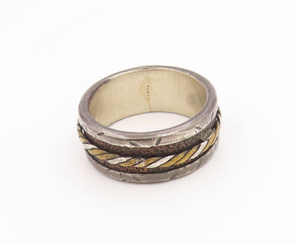 925 Sterling Silver Vintage Ring Two Tone Twisted Wide Band  Sz 12.5  RG35600