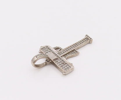 925 Sterling Silver  Vintage Letter T With Gun Design CZ Pendant PT22109