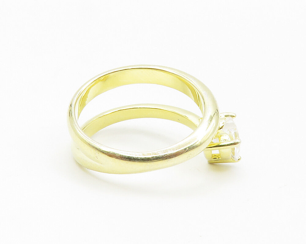 925 Sterling Silver Cubic Zirconia Heart Gold Plated Band Ring Sz 6 RG14786