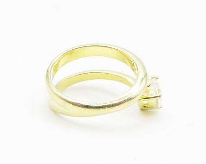 925 Sterling Silver Cubic Zirconia Heart Gold Plated Band Ring Sz 6 RG14786