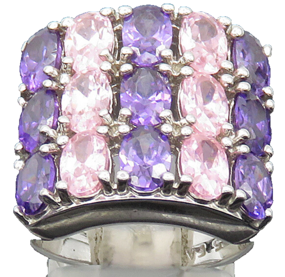 925 Sterling Silver  Vintage Pink Topaz & Amethyst Cocktail Ring Sz 7  RG24070
