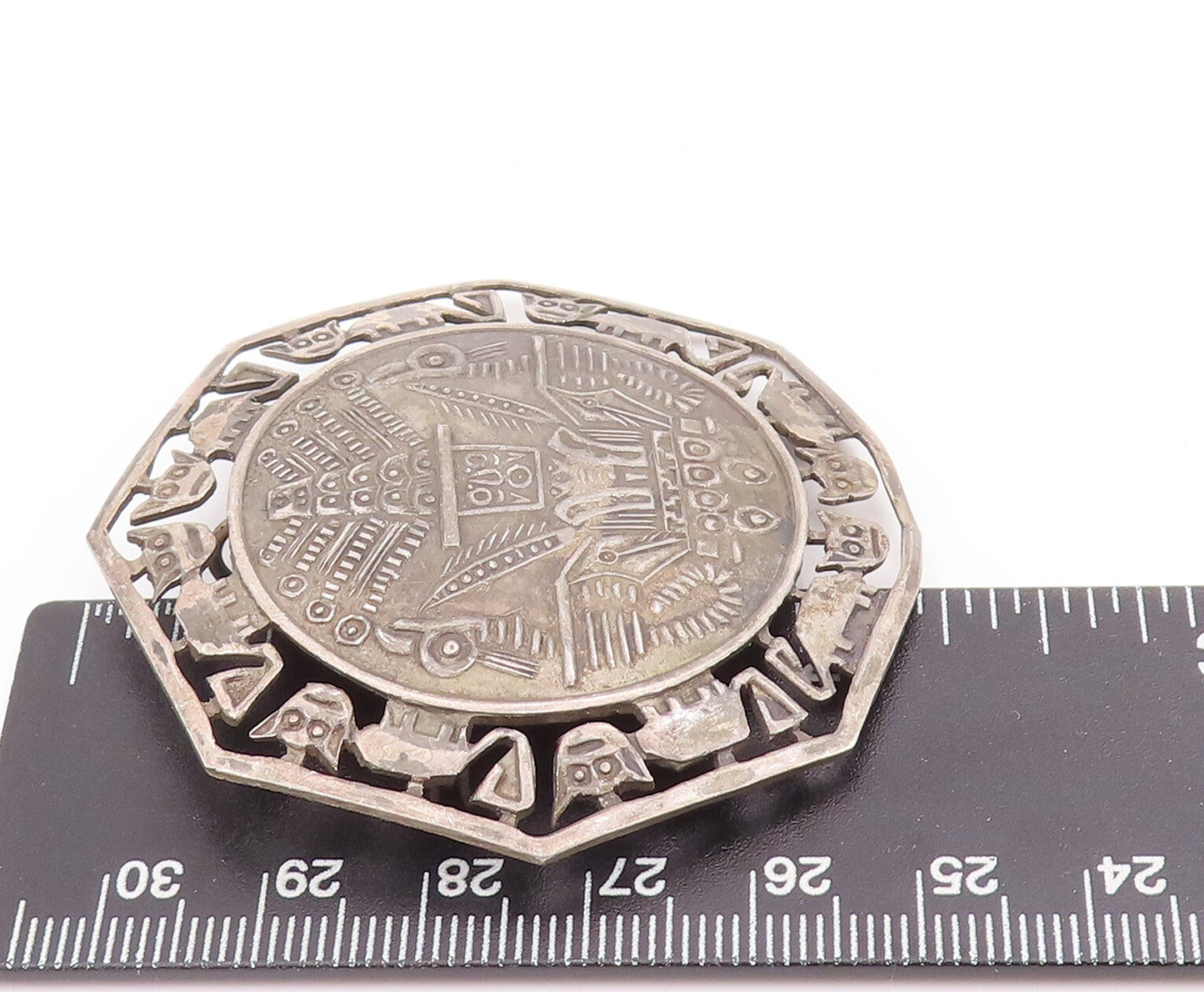 925 Sterling Silver Vintage Brooch Pin Egyptian Triable Design Etched  BP11029