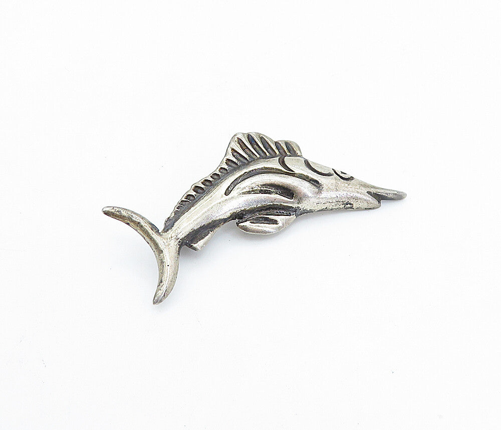 925 Sterling Silver  Vintage Dark Tone Swordfish Motif Brooch Pin  BP1274
