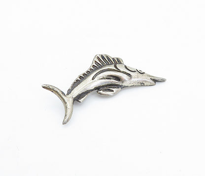 925 Sterling Silver  Vintage Dark Tone Swordfish Motif Brooch Pin  BP1274